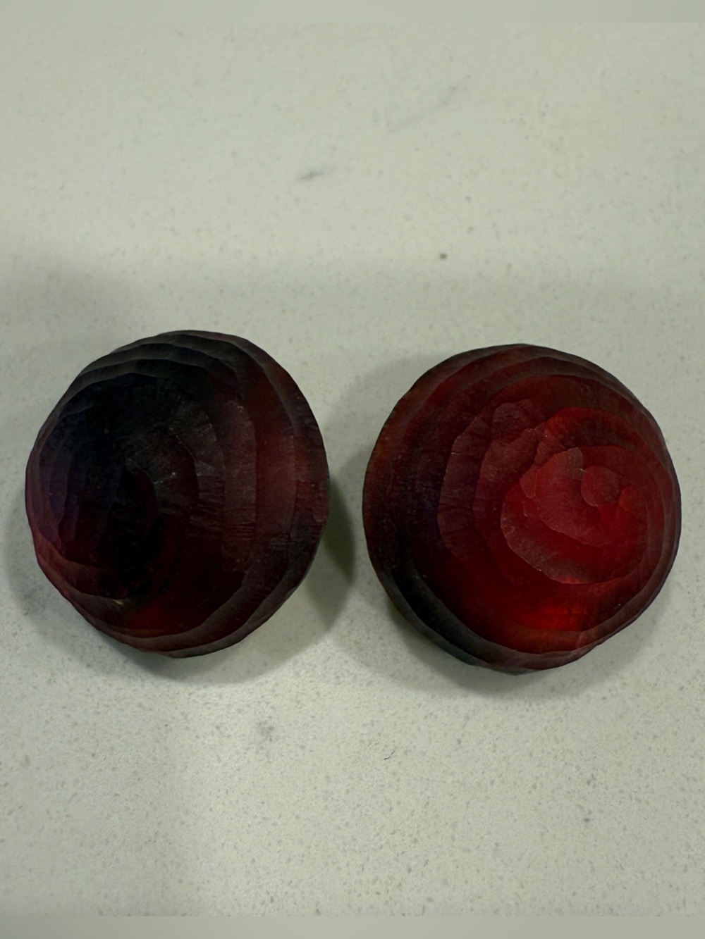 Round Translucent Red Clip On Earrings